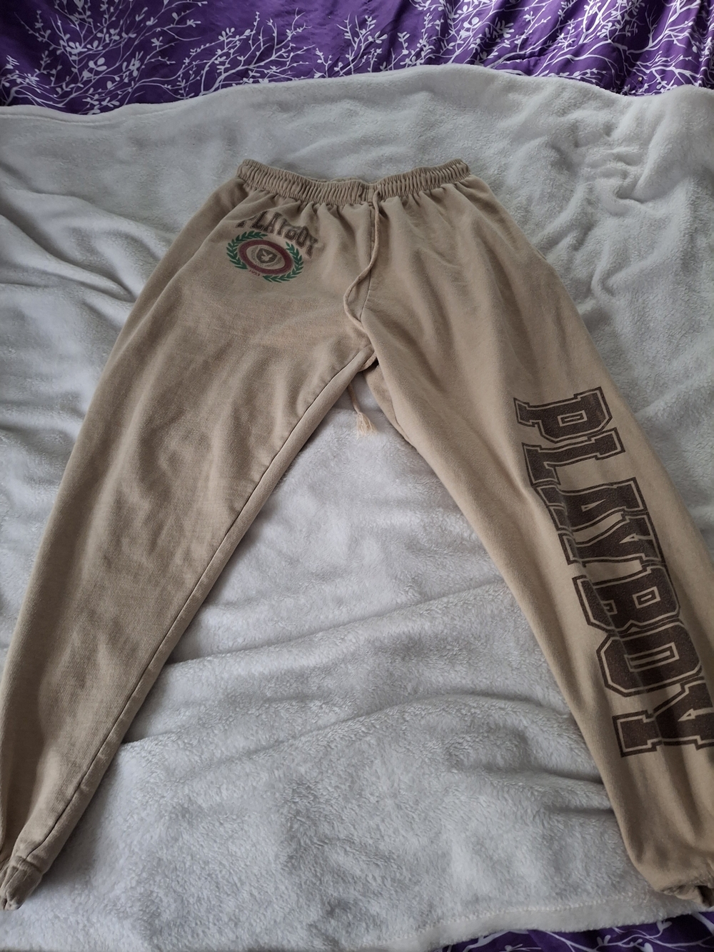 PLAYBOY Beige/Tan Sweatpants with Bold Leg Logo